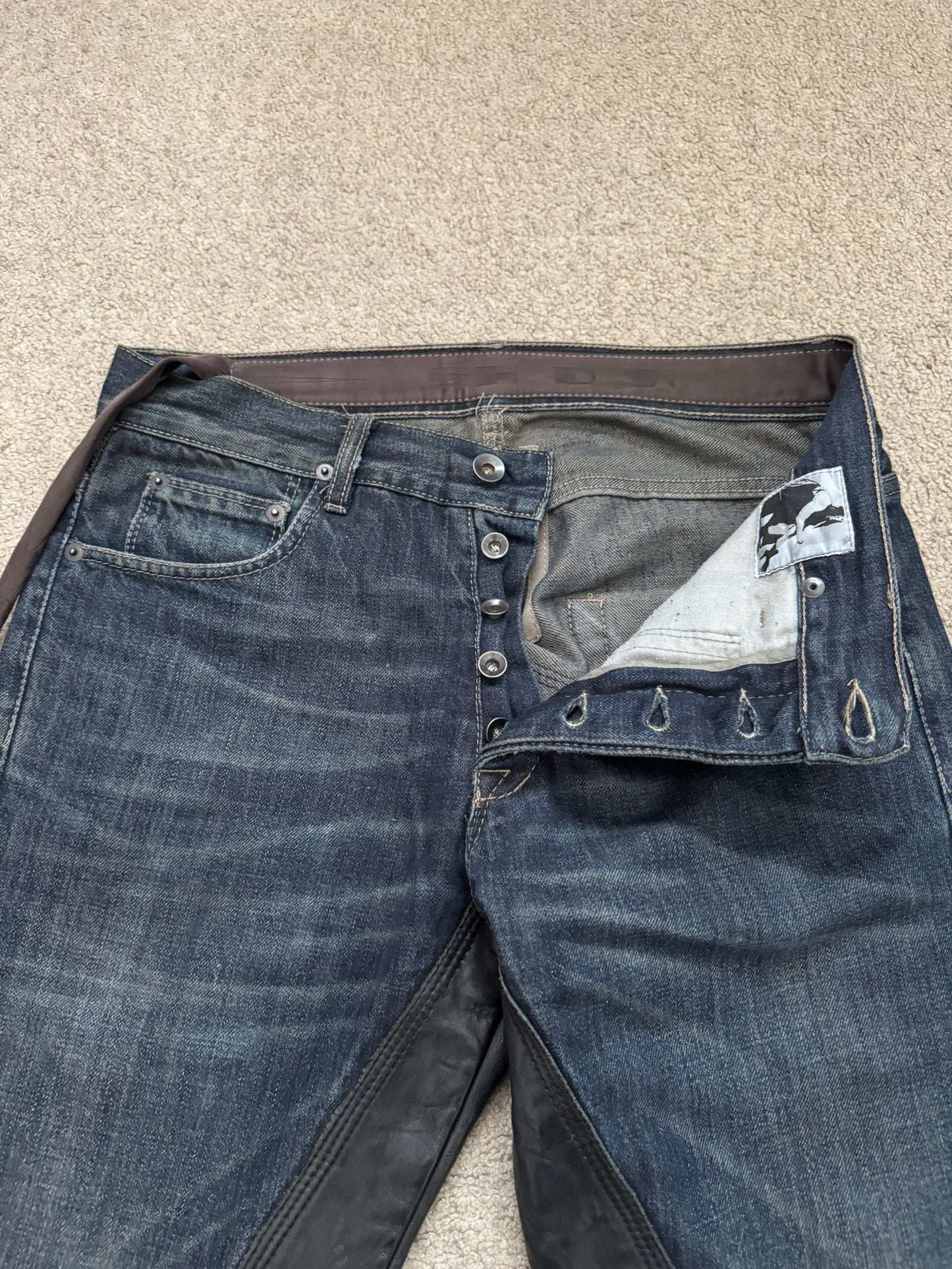 FW09 Rick Owens DRKSHDW Leather Panel Detroit Denim Jeans