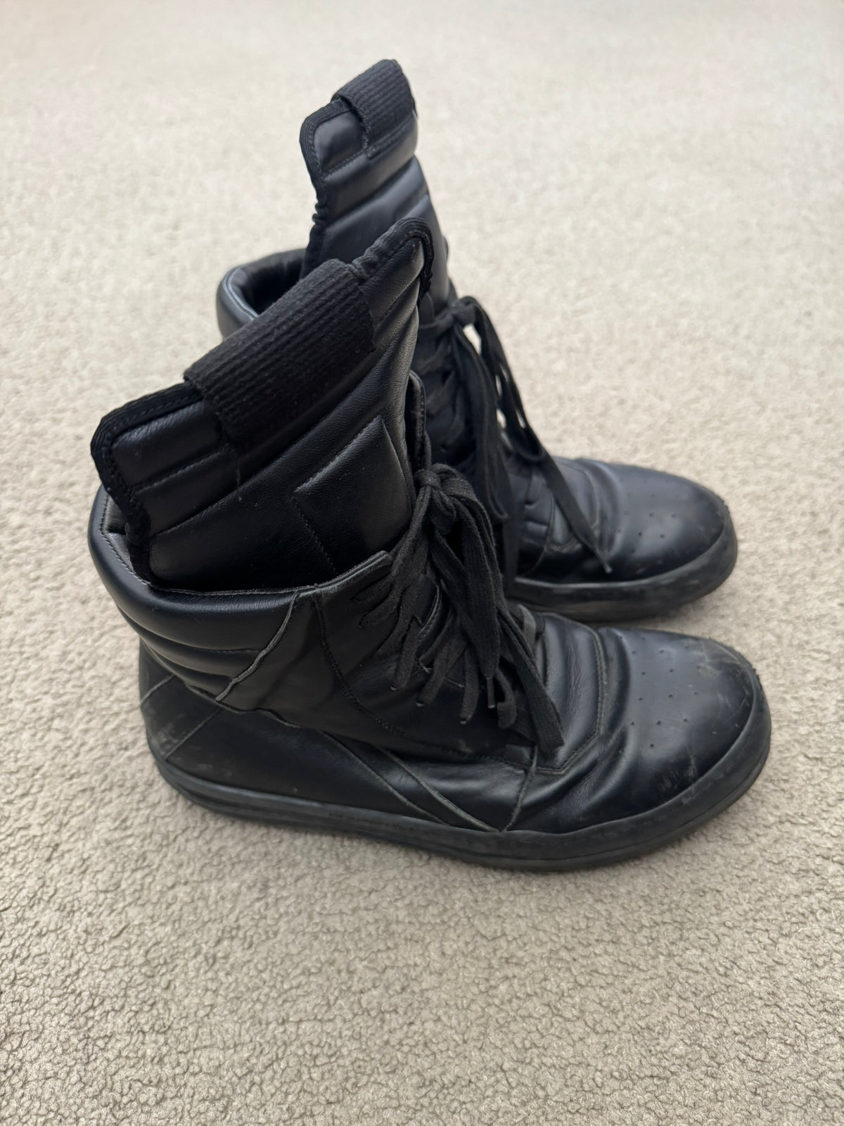 SS16 Rick Owens Mainline Triple Black Geobasket High Top Sneakers