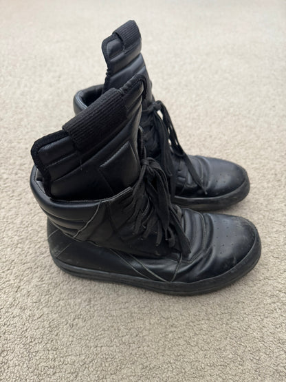SS16 Rick Owens Mainline Triple Black Geobasket High Top Sneakers