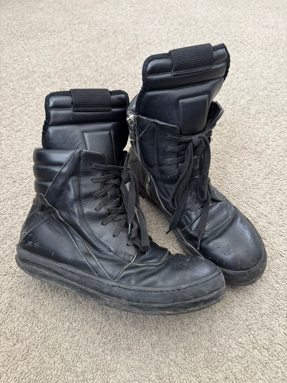 SS16 Rick Owens Mainline Triple Black Geobasket High Top Sneakers