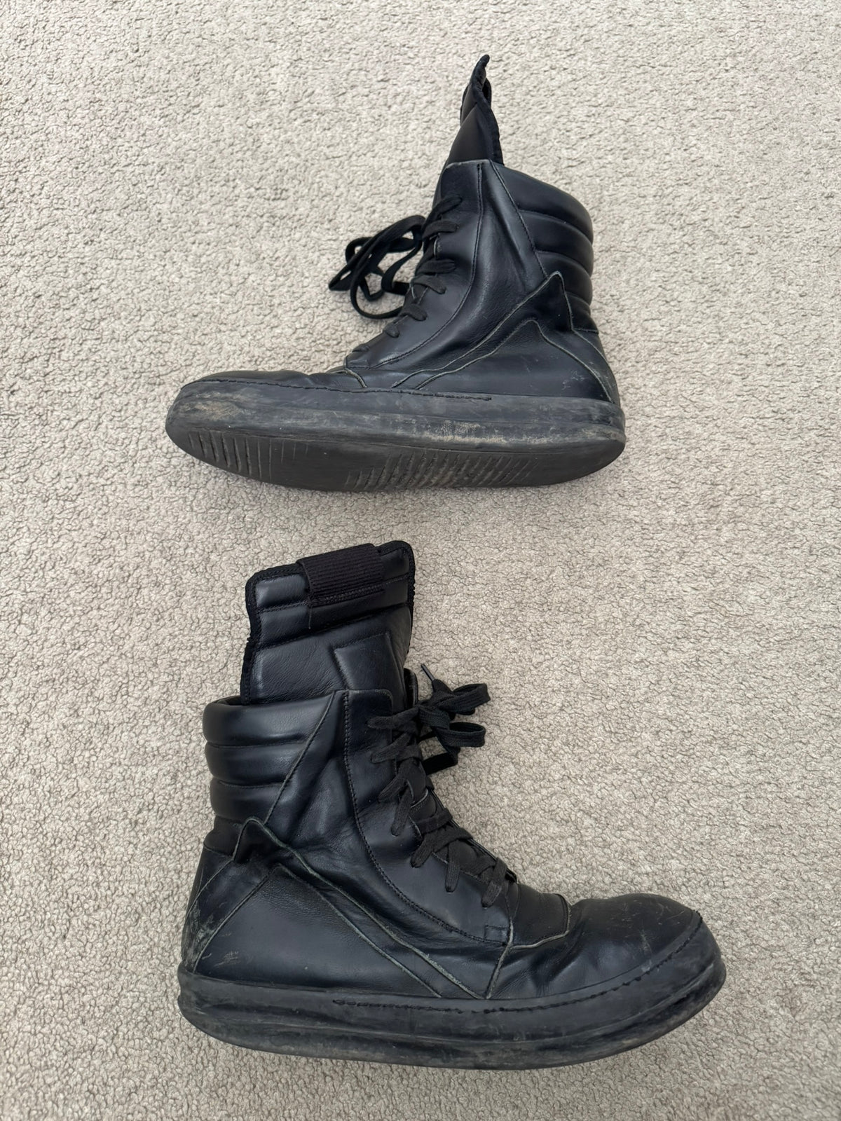 SS16 Rick Owens Mainline Triple Black Geobasket High Top Sneakers