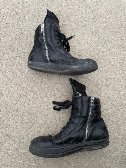 SS16 Rick Owens Mainline Triple Black Geobasket High Top Sneakers