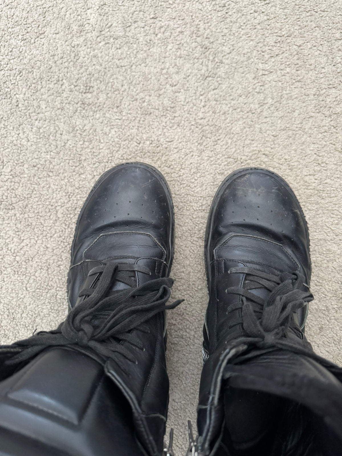 SS16 Rick Owens Mainline Triple Black Geobasket High Top Sneakers