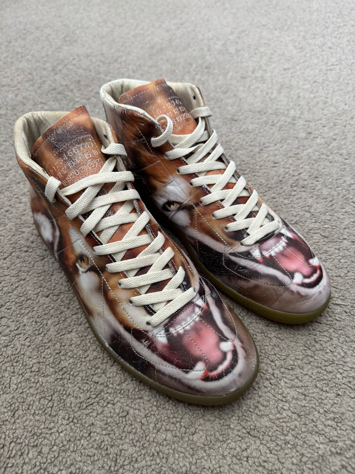 AW08 Maison Margiela Fox Print GAT Mid Top Sneakers
