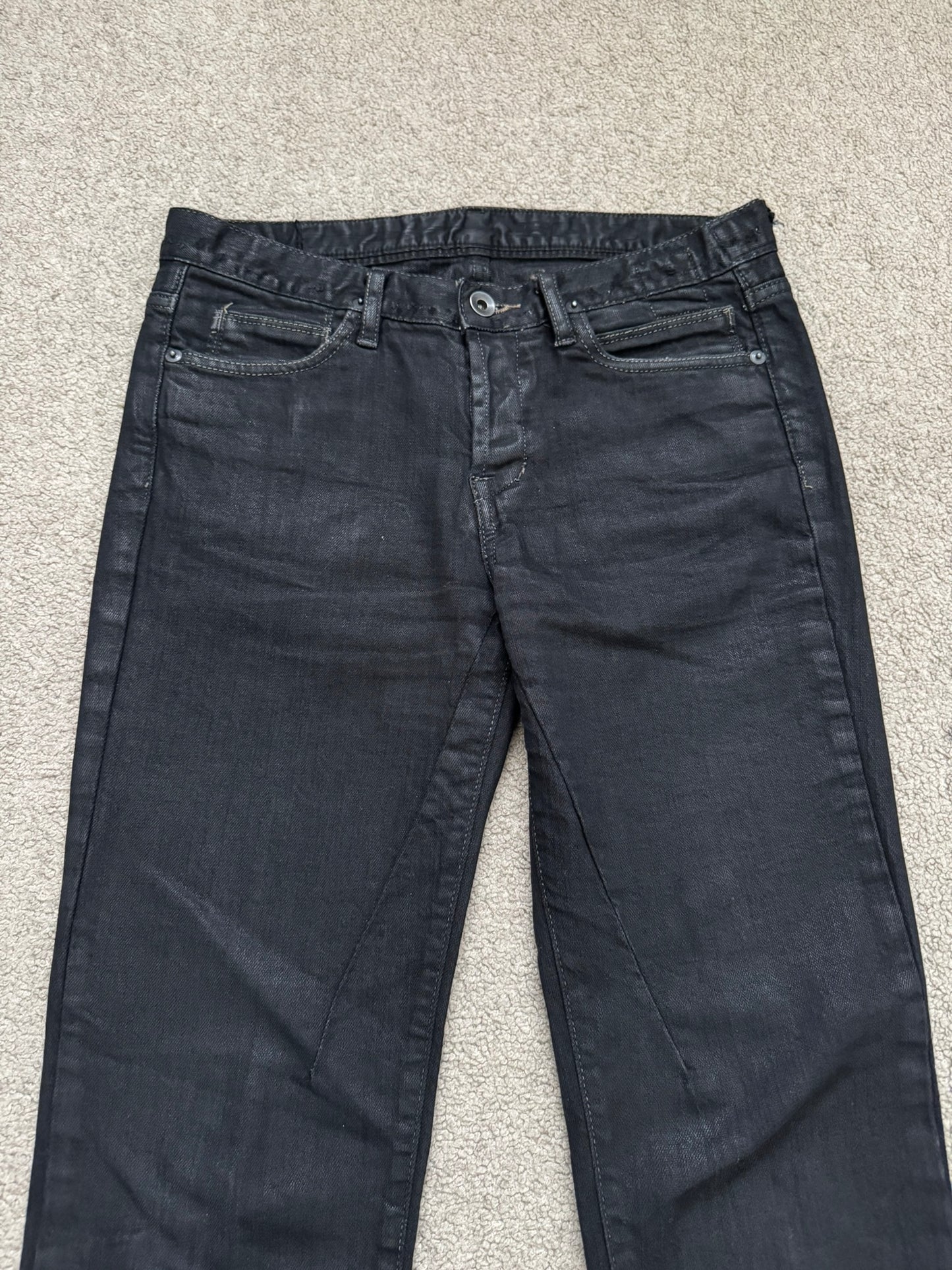 FW08 Rick Owens DRKSHDW Stag Black Waxed Detroit Denim Jeans