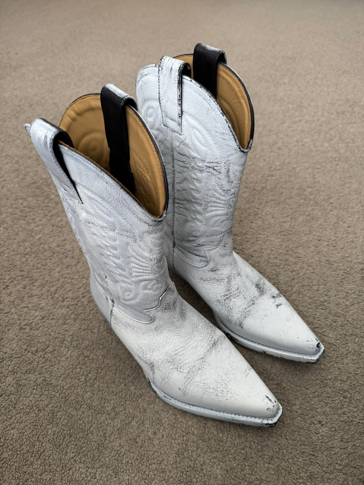 SS25 MM6 by Maison Margiela White Painted Cowboy Boots