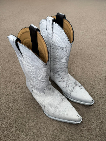 SS25 MM6 by Maison Margiela White Painted Cowboy Boots