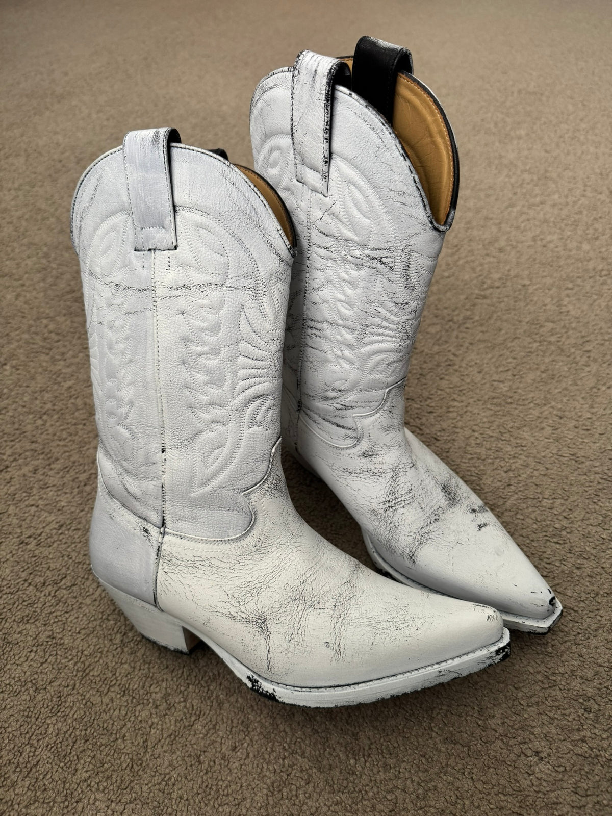 SS25 MM6 by Maison Margiela White Painted Cowboy Boots
