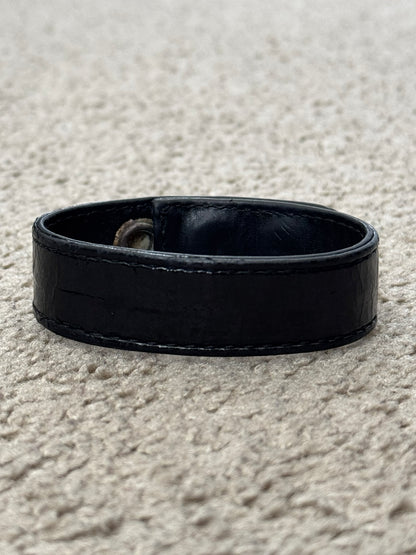 Chrome Hearts 3 Silver Cross Snap Button Patent Leather Bracelet