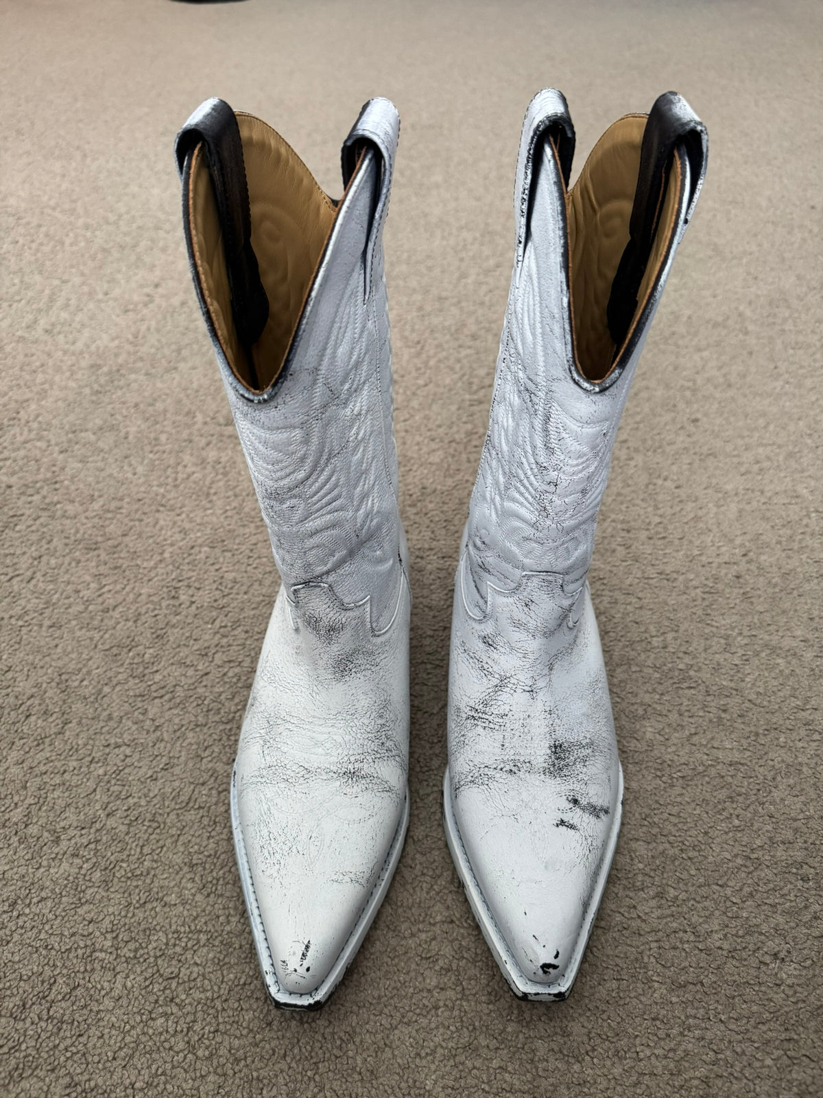 SS25 MM6 by Maison Margiela White Painted Cowboy Boots