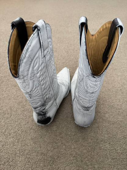 SS25 MM6 by Maison Margiela White Painted Cowboy Boots