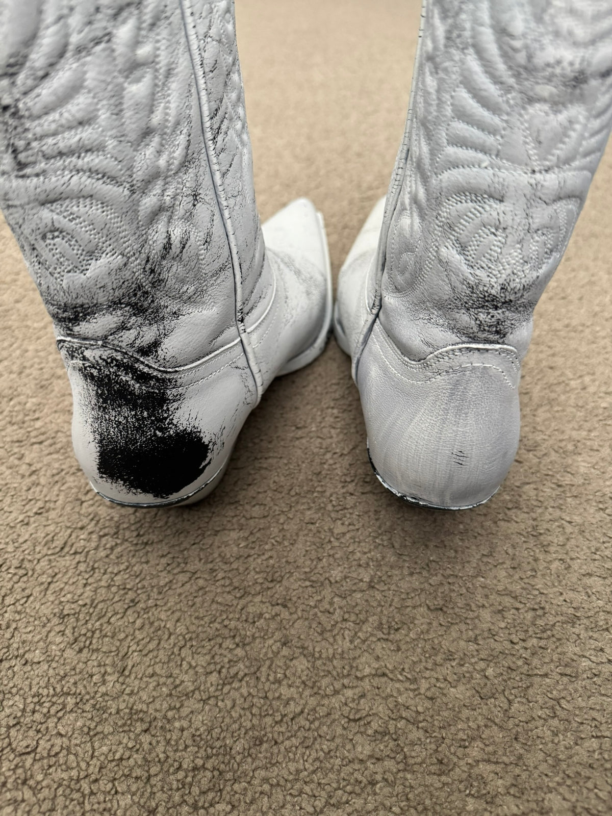 SS25 MM6 by Maison Margiela White Painted Cowboy Boots