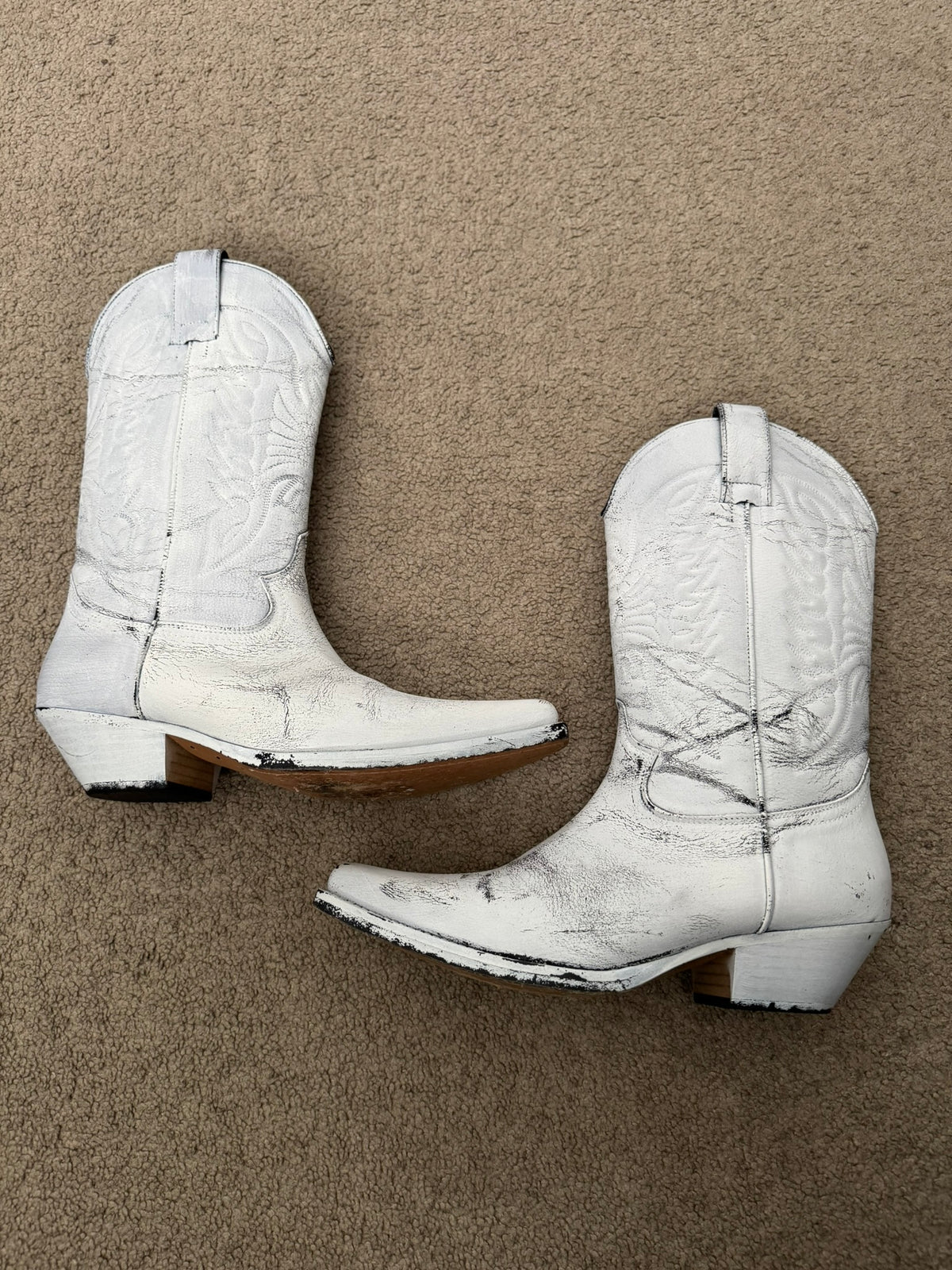 SS25 MM6 by Maison Margiela White Painted Cowboy Boots