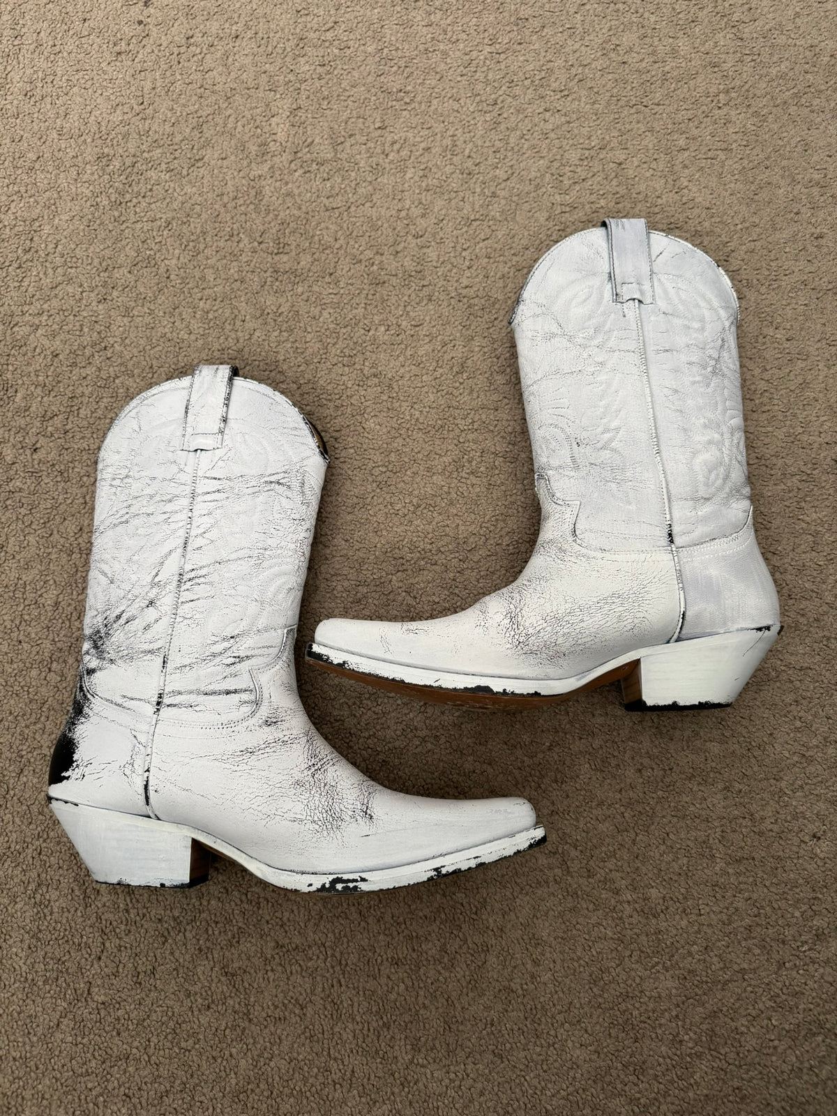 SS25 MM6 by Maison Margiela White Painted Cowboy Boots