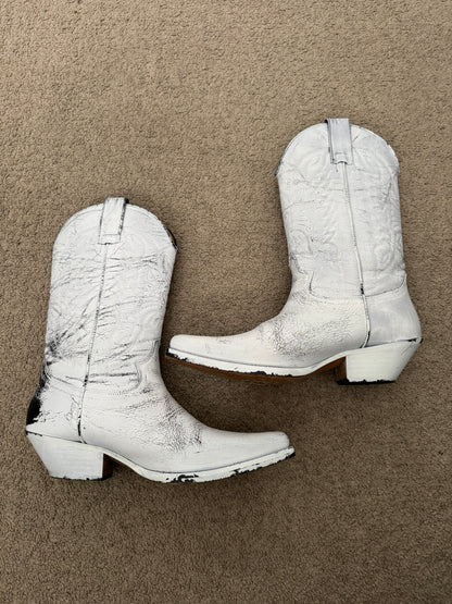 SS25 MM6 by Maison Margiela White Painted Cowboy Boots