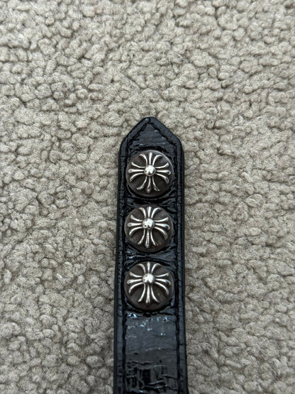 Chrome Hearts 3 Silver Cross Snap Button Patent Leather Bracelet