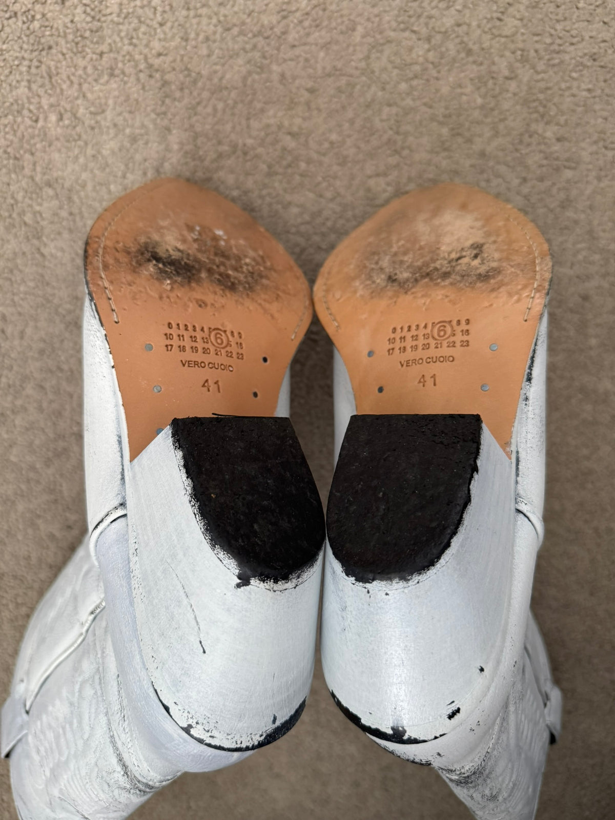 SS25 MM6 by Maison Margiela White Painted Cowboy Boots