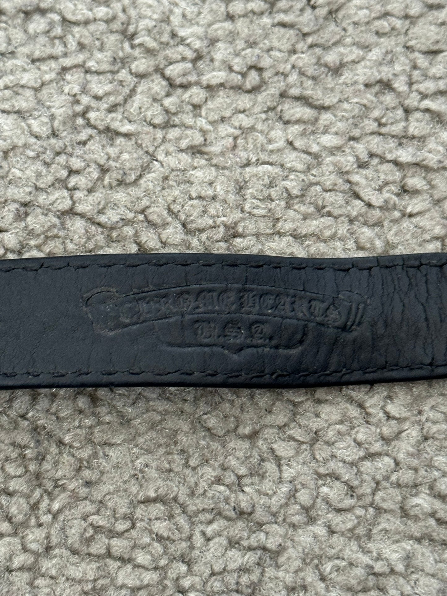 Chrome Hearts 3 Silver Cross Snap Button Patent Leather Bracelet