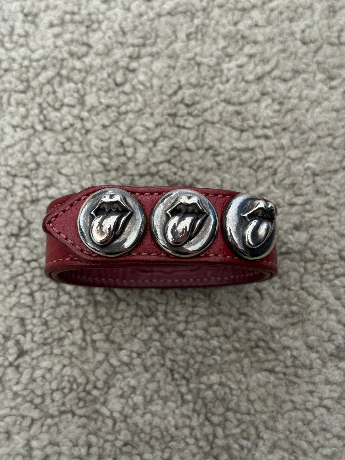 Chrome Hearts 3 Silver Rolling Stones Snap Button Leather Bracelet