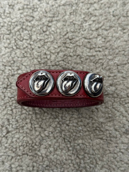 Chrome Hearts 3 Silver Rolling Stones Snap Button Leather Bracelet