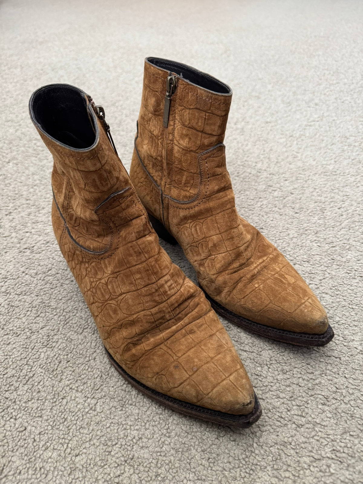 SS21 Saint Laurent Paris Brown Lukas Croc Suede Leather Boots