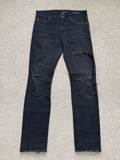 FW15 Saint Laurent by Hedi Slimane Crash Distressed Denim Jeans