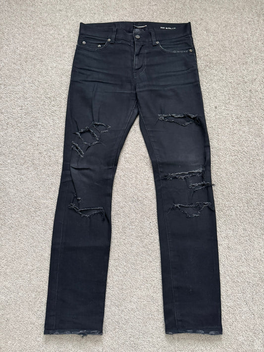 FW15 Saint Laurent by Hedi Slimane Crash Distressed Denim Jeans