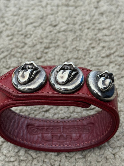 Chrome Hearts 3 Silver Rolling Stones Snap Button Leather Bracelet