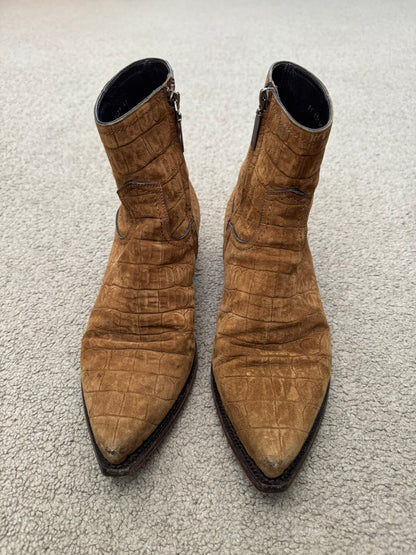 SS21 Saint Laurent Paris Brown Lukas Croc Suede Leather Boots