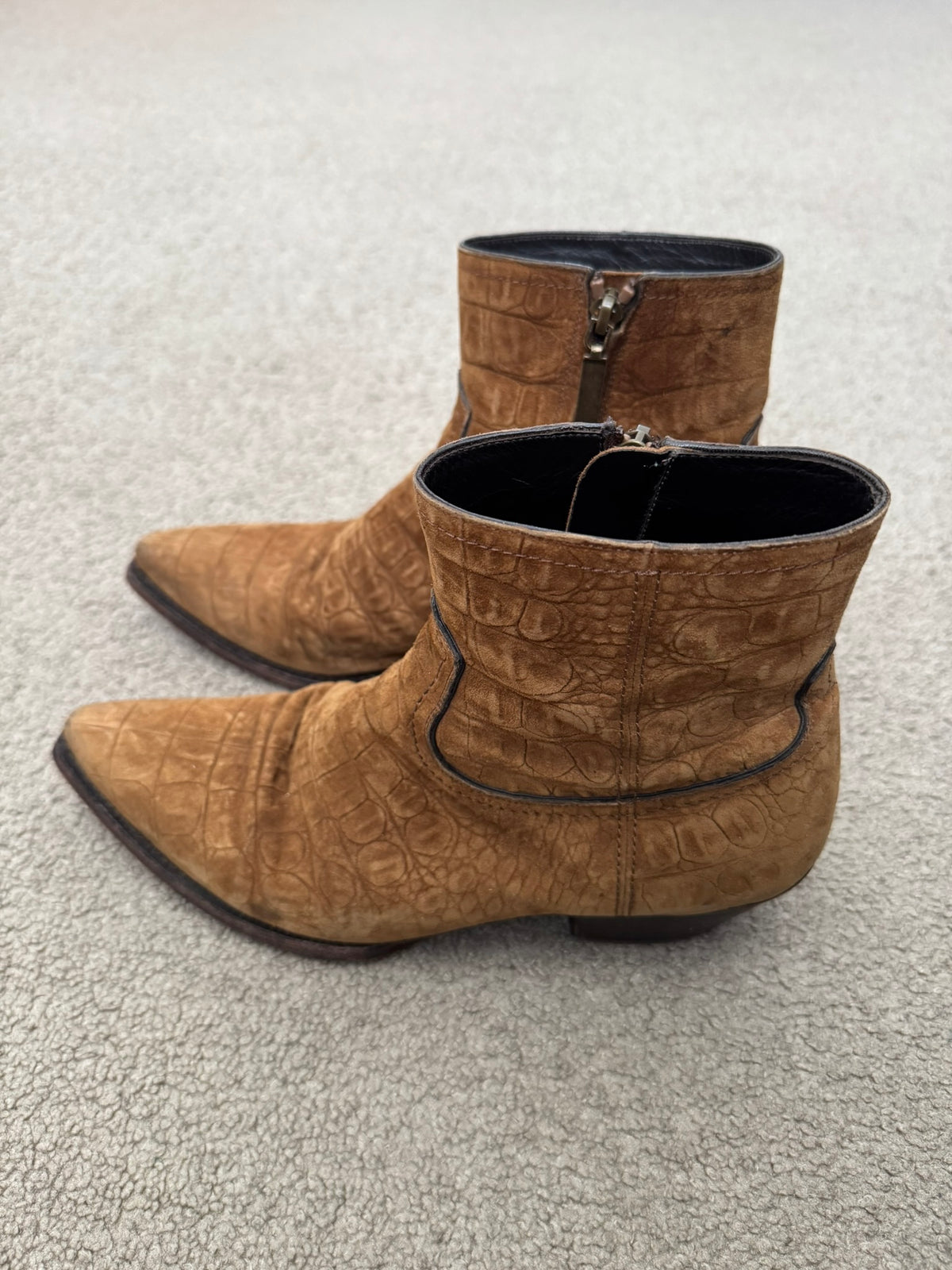 SS21 Saint Laurent Paris Brown Lukas Croc Suede Leather Boots