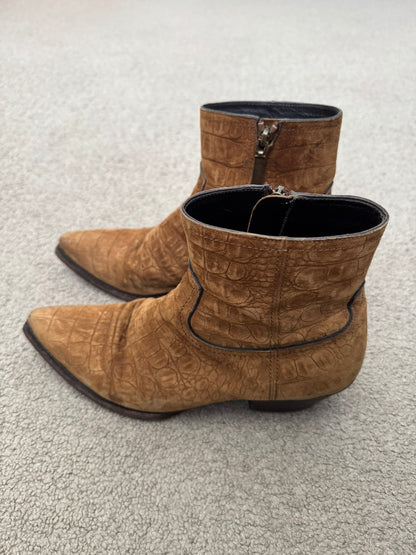 SS21 Saint Laurent Paris Brown Lukas Croc Suede Leather Boots