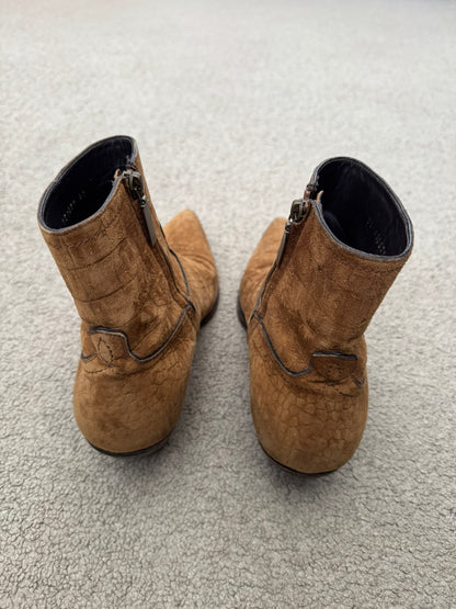 SS21 Saint Laurent Paris Brown Lukas Croc Suede Leather Boots