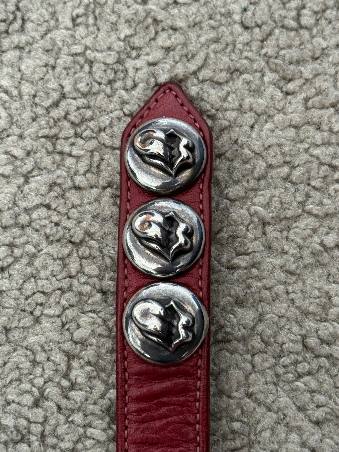 Chrome Hearts 3 Silver Rolling Stones Snap Button Leather Bracelet