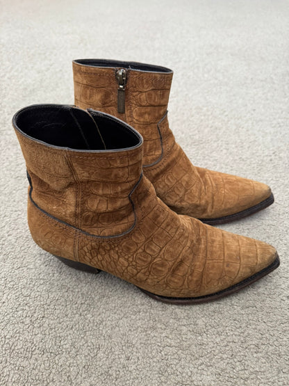 SS21 Saint Laurent Paris Brown Lukas Croc Suede Leather Boots