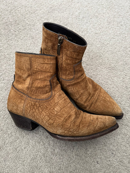 SS21 Saint Laurent Paris Brown Lukas Croc Suede Leather Boots