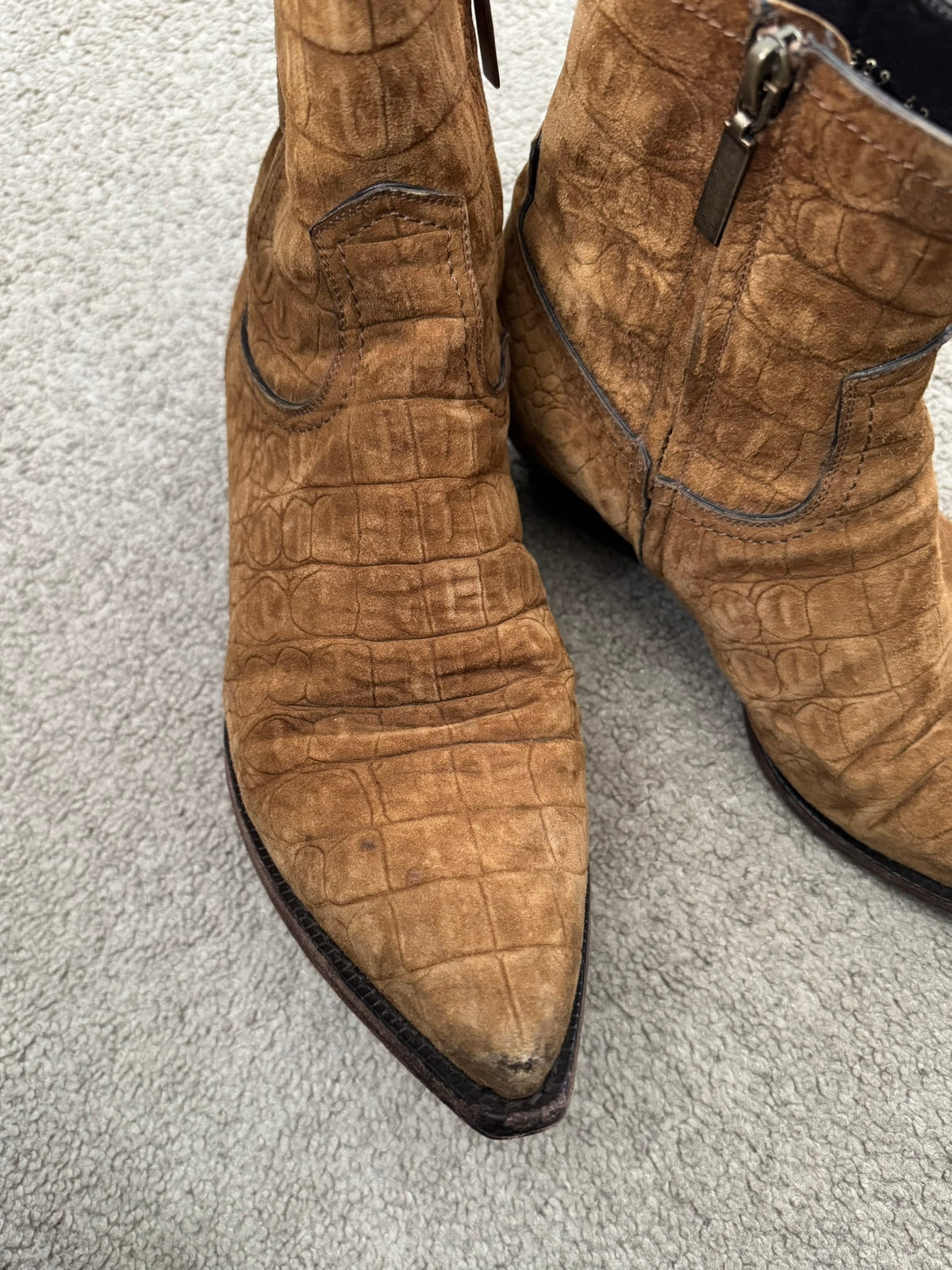 SS21 Saint Laurent Paris Brown Lukas Croc Suede Leather Boots