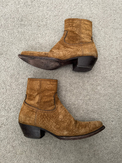 SS21 Saint Laurent Paris Brown Lukas Croc Suede Leather Boots