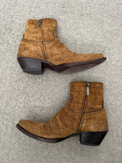 SS21 Saint Laurent Paris Brown Lukas Croc Suede Leather Boots
