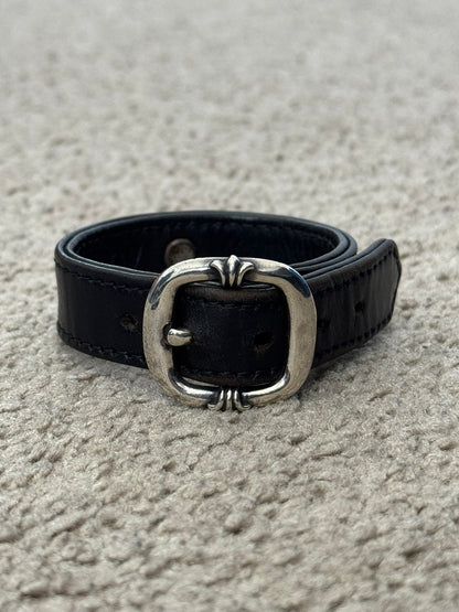 Chrome Hearts Gunslinger Silver Buckle Floral Black Leather Bracelet