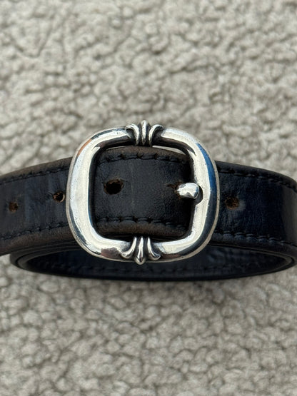 Chrome Hearts Gunslinger Silver Buckle Floral Black Leather Bracelet