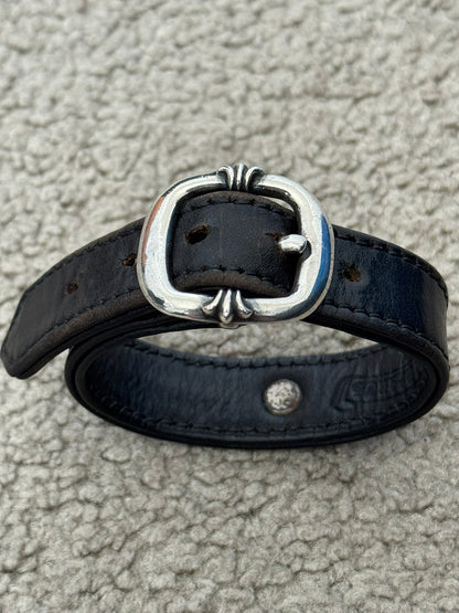 Chrome Hearts Gunslinger Silver Buckle Floral Black Leather Bracelet