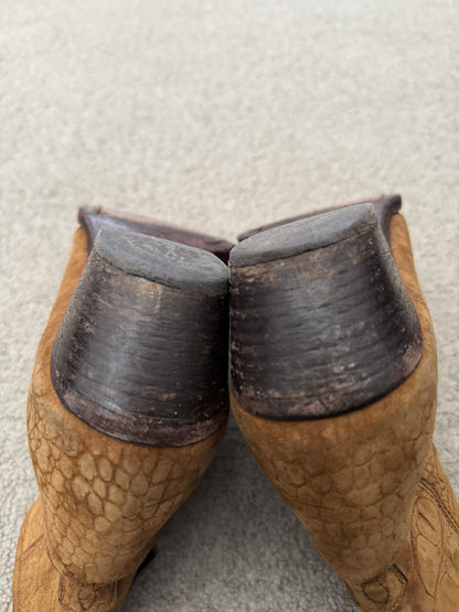 SS21 Saint Laurent Paris Brown Lukas Croc Suede Leather Boots