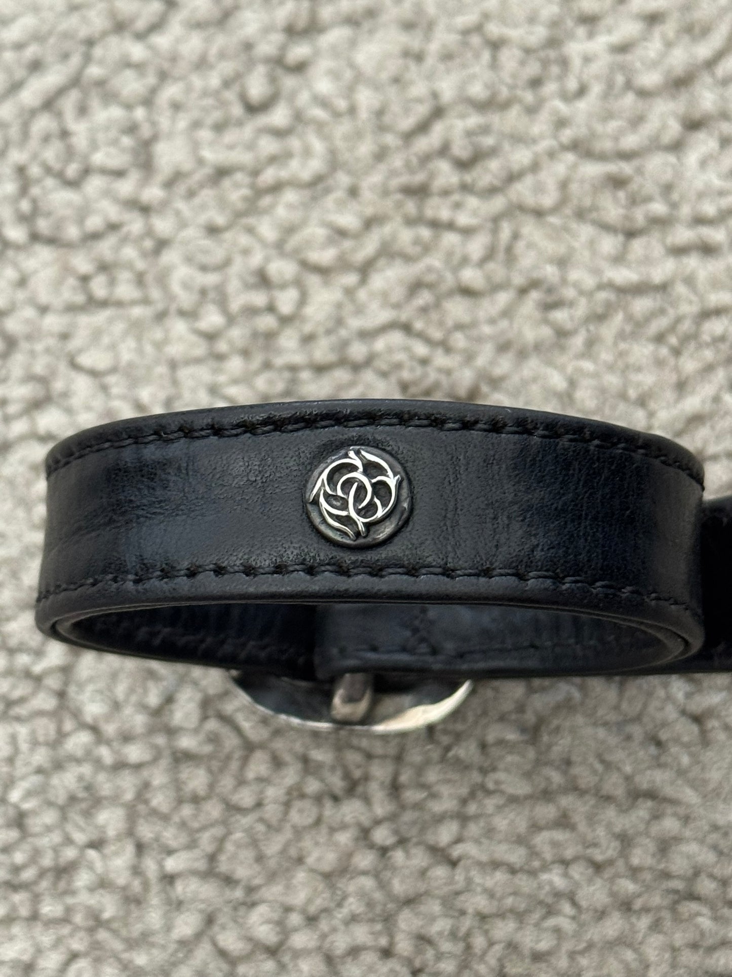 Chrome Hearts Gunslinger Silver Buckle Floral Black Leather Bracelet