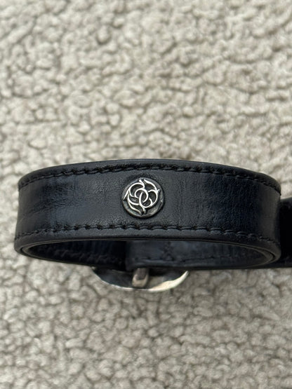 Chrome Hearts Gunslinger Silver Buckle Floral Black Leather Bracelet