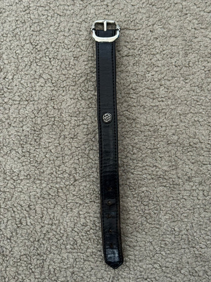 Chrome Hearts Gunslinger Silver Buckle Floral Black Leather Bracelet