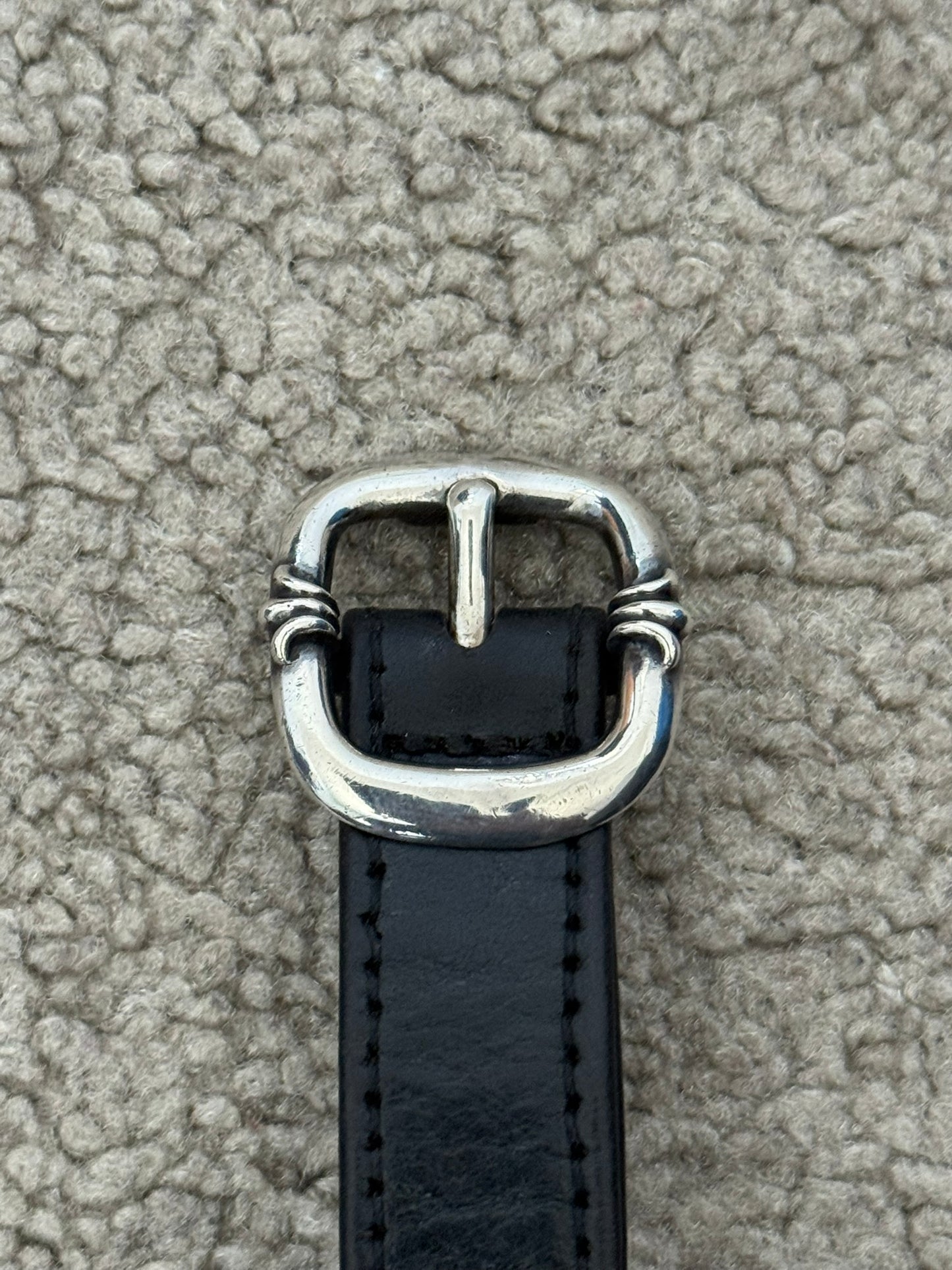 Chrome Hearts Gunslinger Silver Buckle Floral Black Leather Bracelet