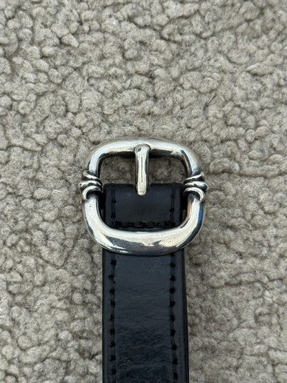 Chrome Hearts Gunslinger Silver Buckle Floral Black Leather Bracelet