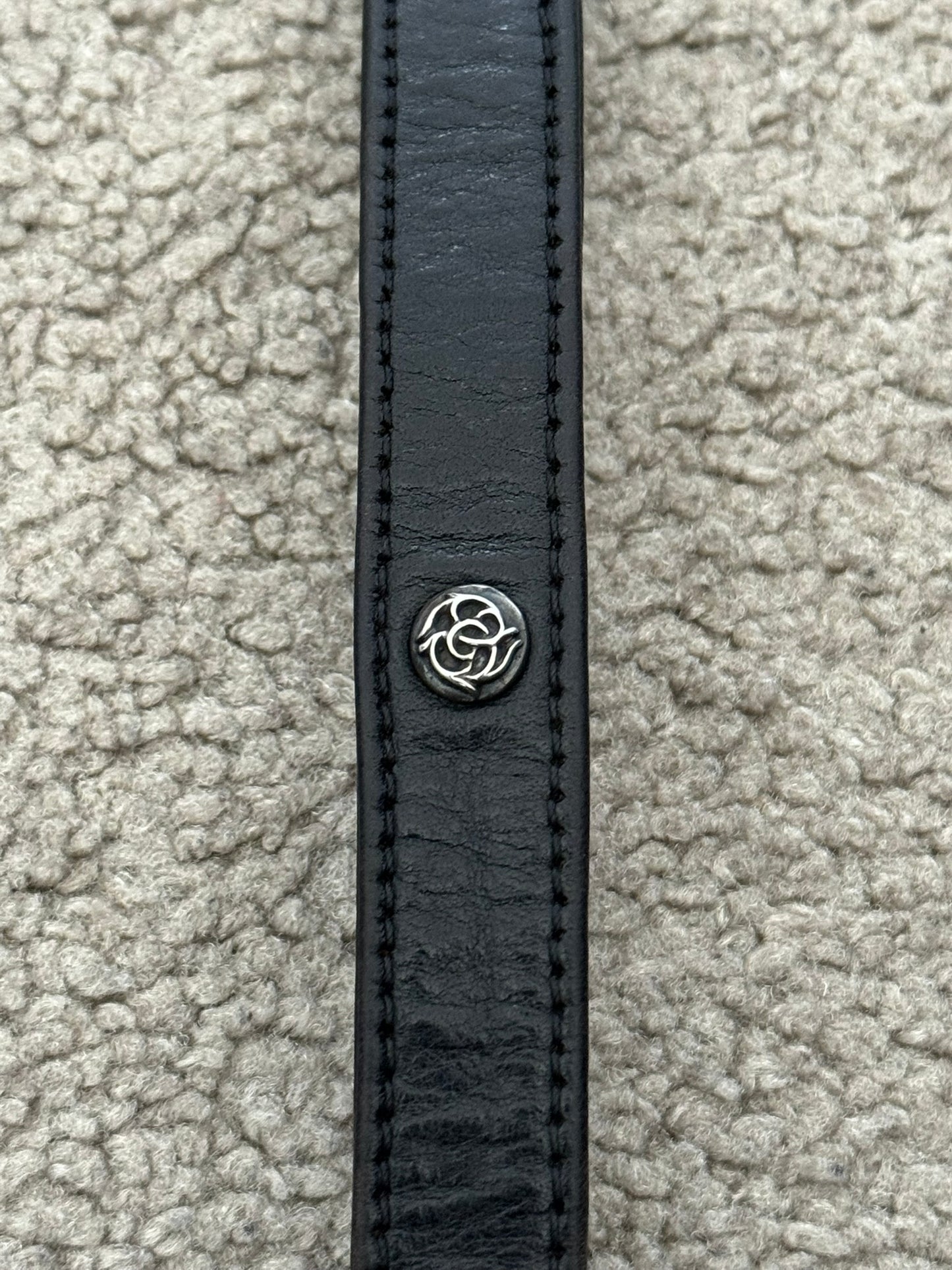 Chrome Hearts Gunslinger Silver Buckle Floral Black Leather Bracelet