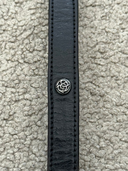 Chrome Hearts Gunslinger Silver Buckle Floral Black Leather Bracelet