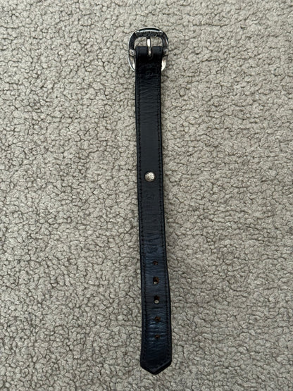 Chrome Hearts Gunslinger Silver Buckle Floral Black Leather Bracelet